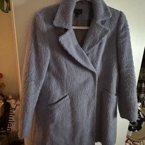Topshop Women's Fuzzy Blue Coat